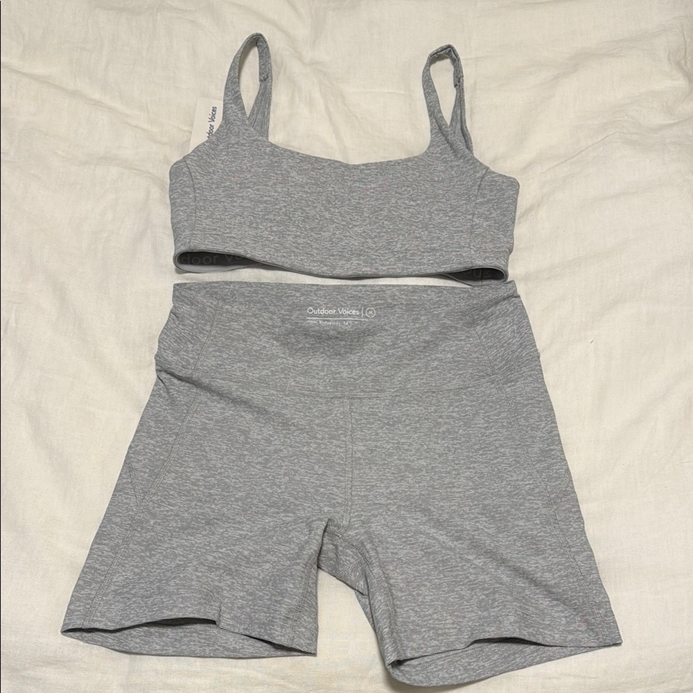 Outdoor Voices dove grey workout set